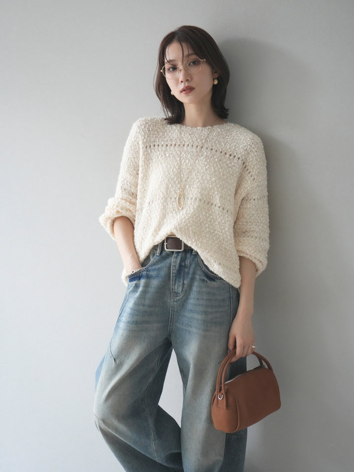 [予約]ラメ糸ループヤーンニットプルオーバー/ivory