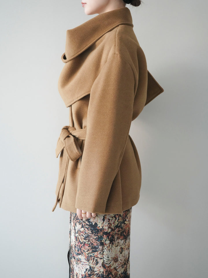 [予約]ストールデザインショートコート/camel