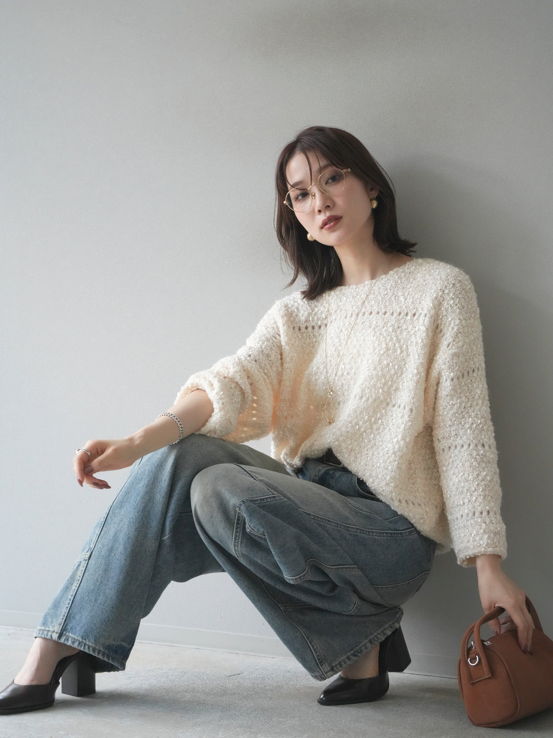 [予約]ラメ糸ループヤーンニットプルオーバー/ivory