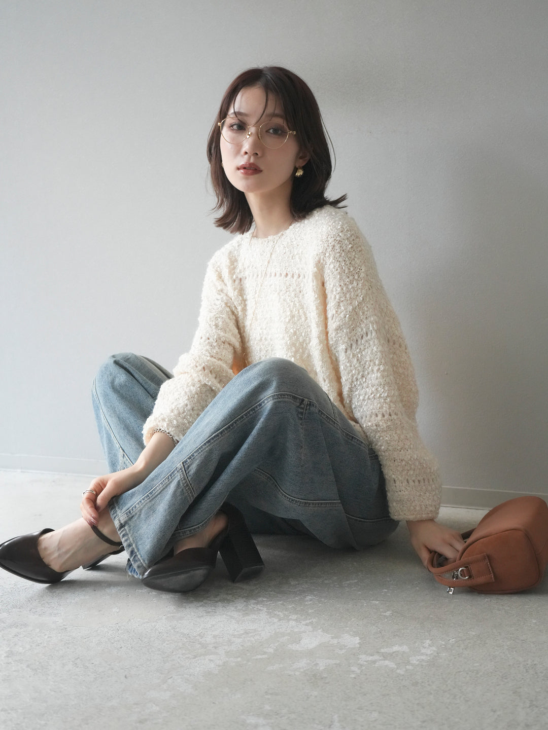 [予約]ラメ糸ループヤーンニットプルオーバー/ivory