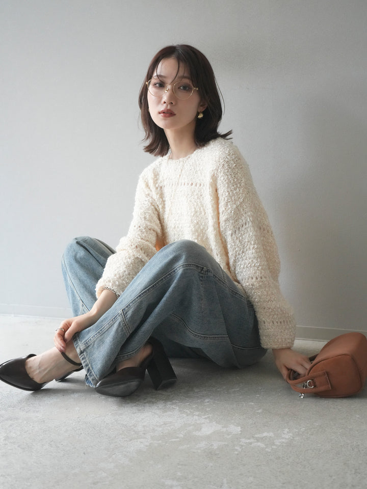 [予約]ラメ糸ループヤーンニットプルオーバー/ivory