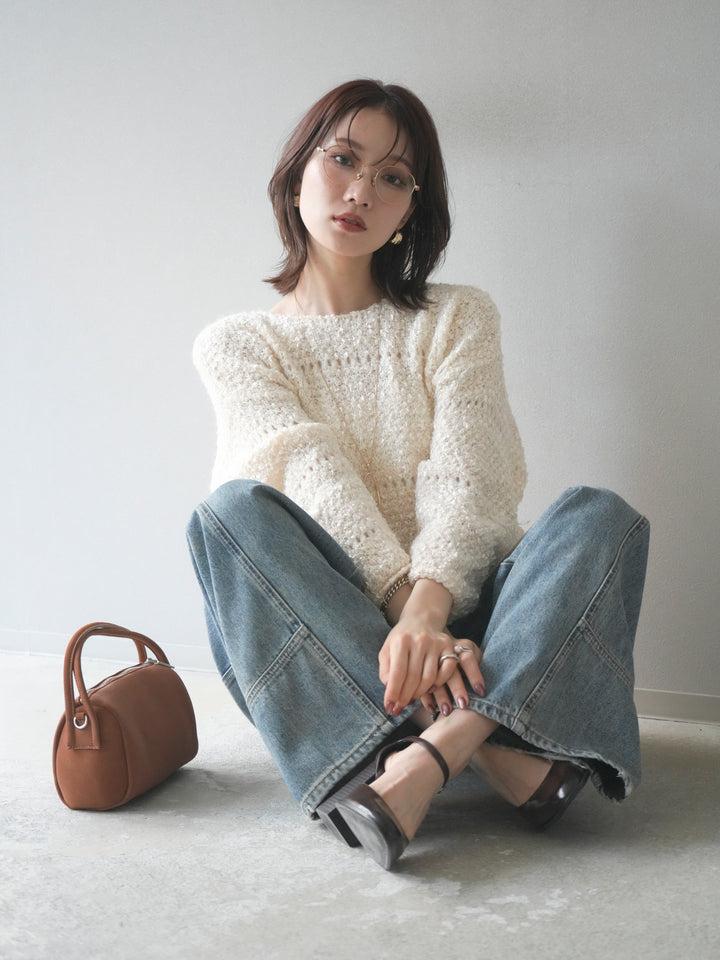 [予約]ラメ糸ループヤーンニットプルオーバー/ivory