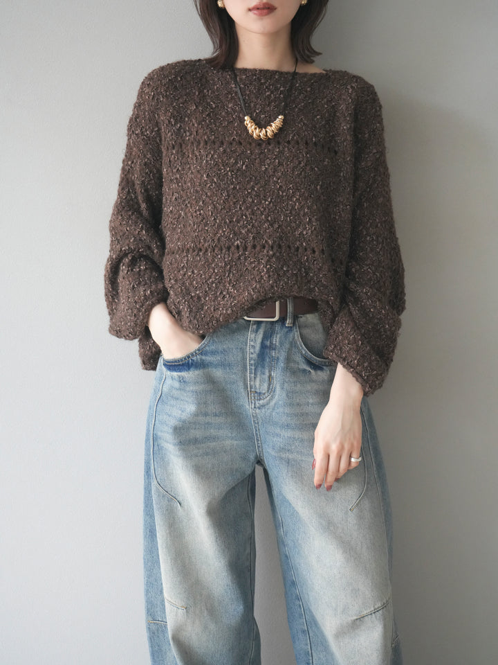 [予約]ラメ糸ループヤーンニットプルオーバー/brown