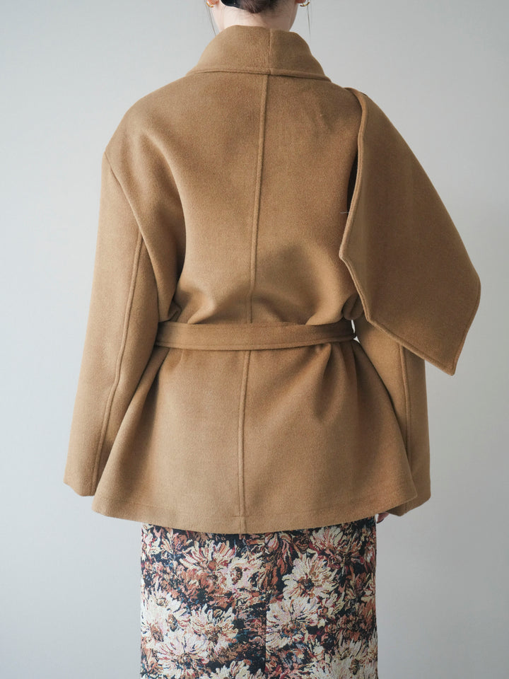 [予約]ストールデザインショートコート/camel
