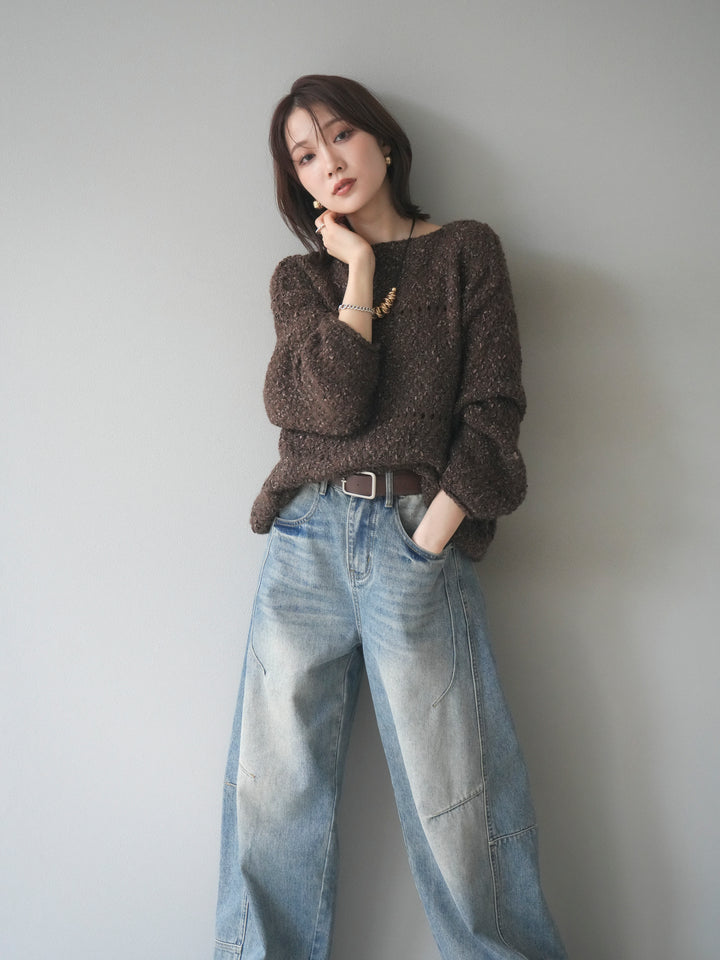 [予約]ラメ糸ループヤーンニットプルオーバー/brown