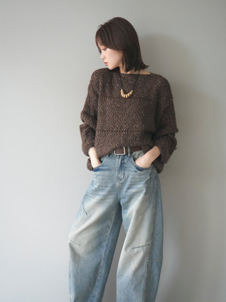 [予約]ラメ糸ループヤーンニットプルオーバー/brown