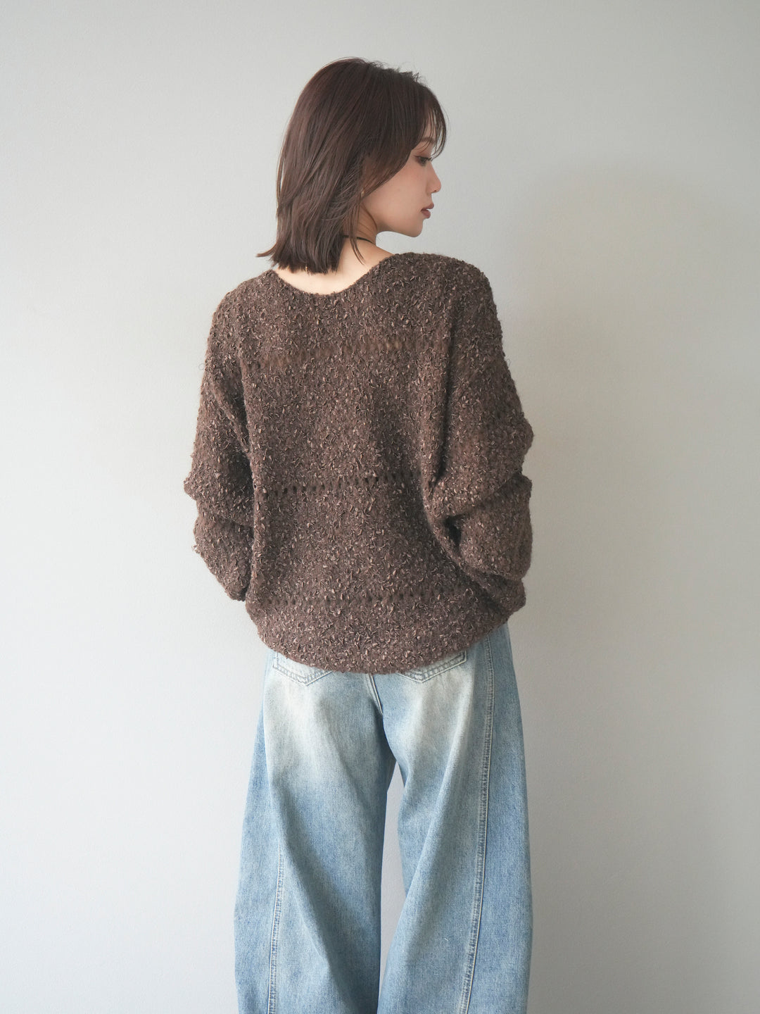 [予約]ラメ糸ループヤーンニットプルオーバー/brown