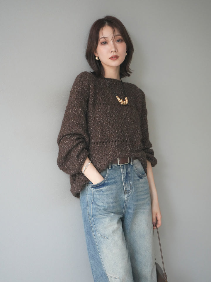 [予約]ラメ糸ループヤーンニットプルオーバー/brown