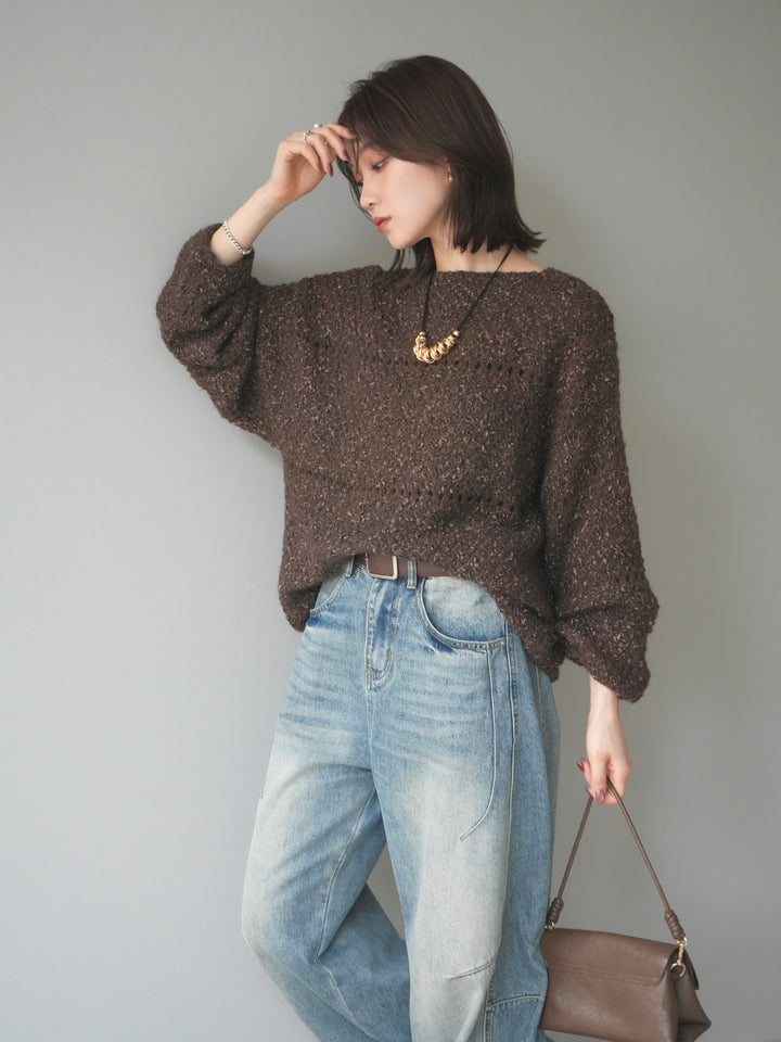 [予約]ラメ糸ループヤーンニットプルオーバー/brown