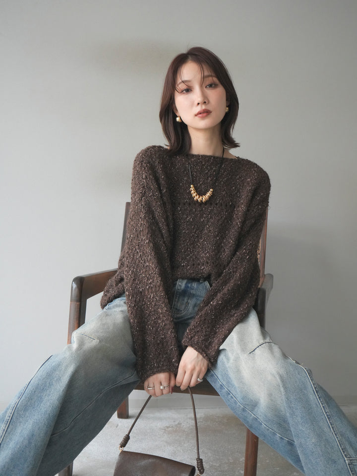 [予約]ラメ糸ループヤーンニットプルオーバー/brown