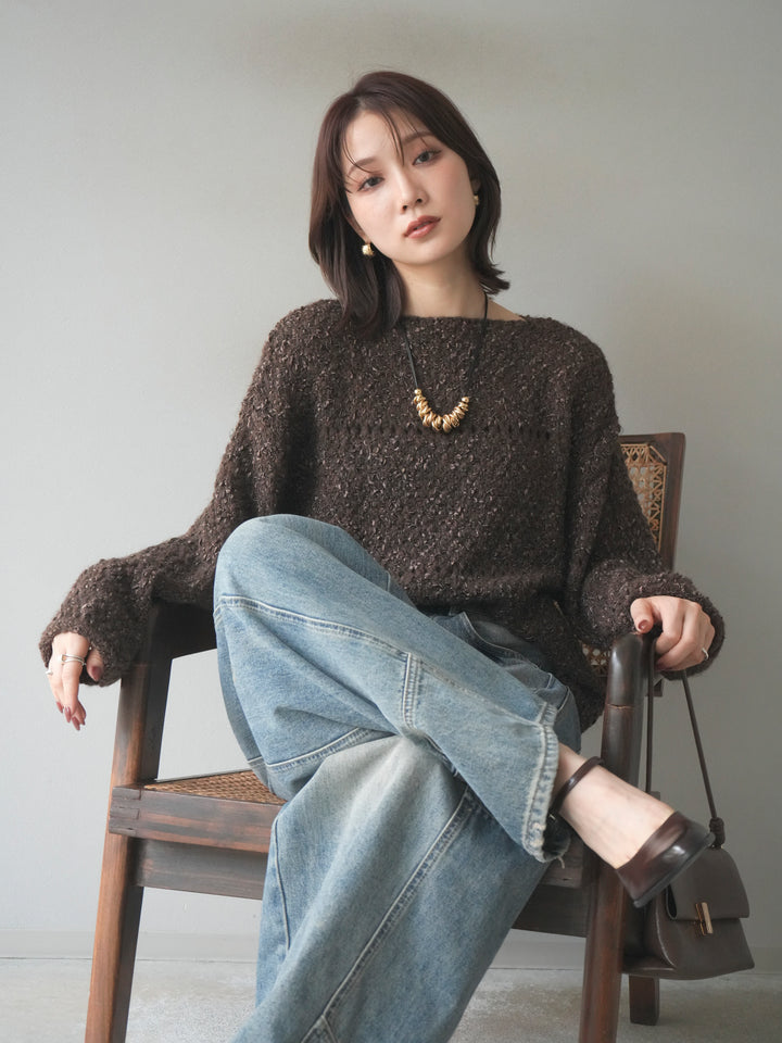 [予約]ラメ糸ループヤーンニットプルオーバー/brown