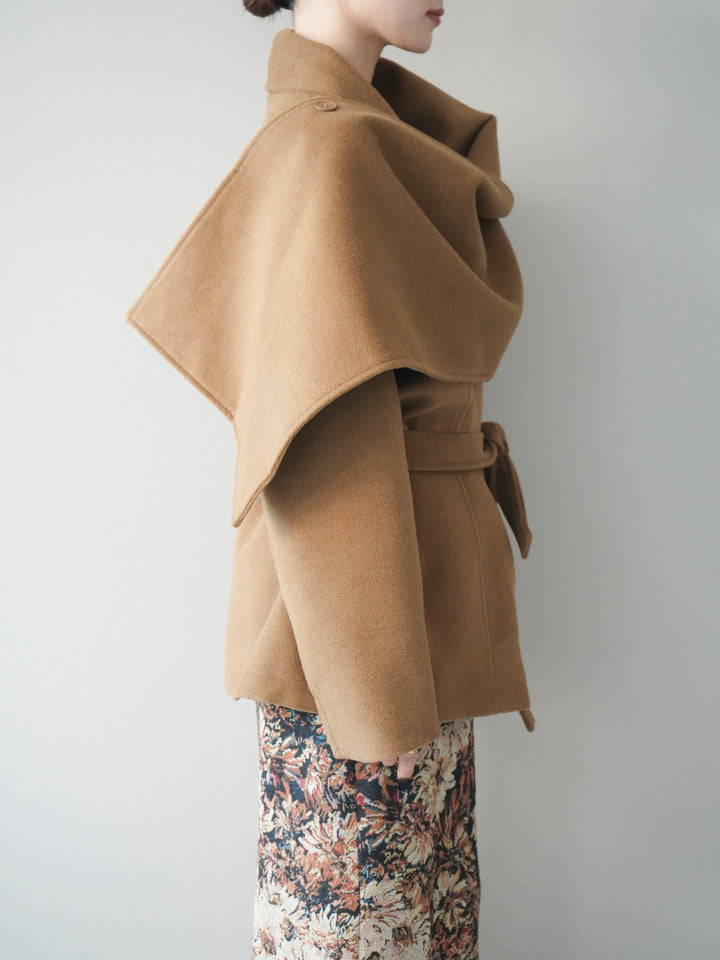 [予約]ストールデザインショートコート/camel