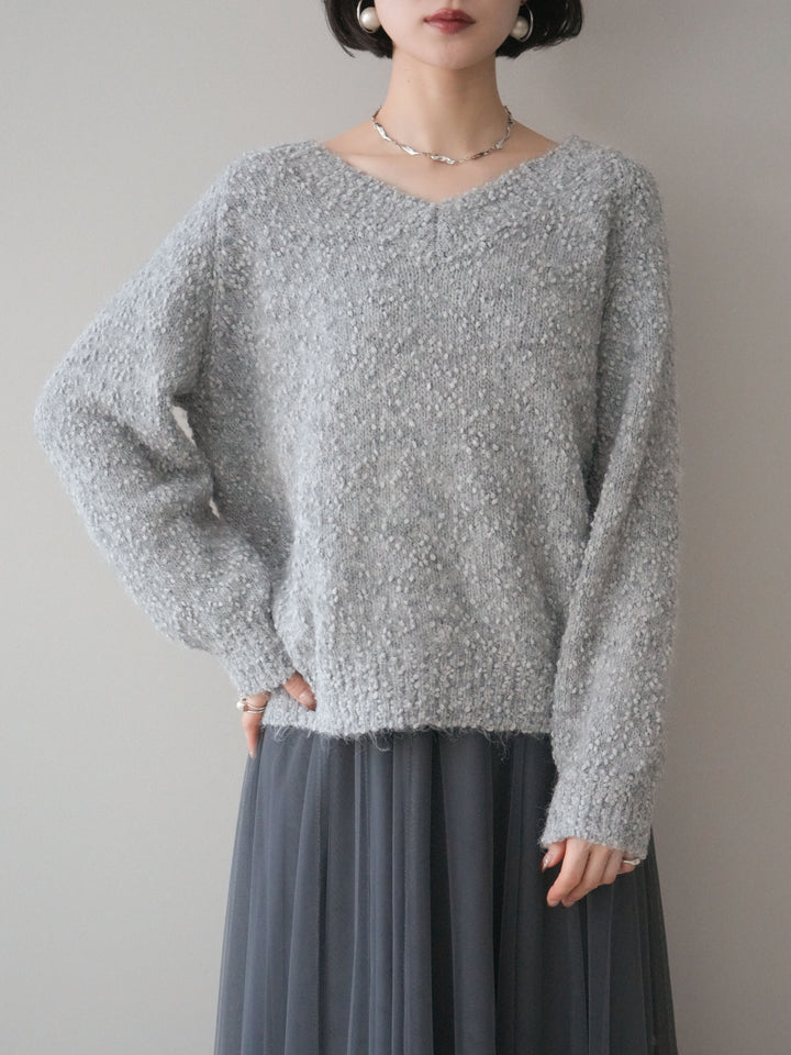 [SET]Vネックスラブニットプルオーバー+選べるアクセセット(2set)