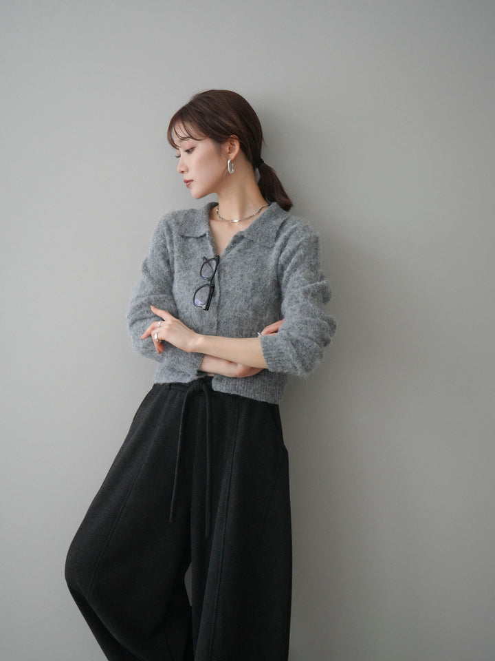 [予約]モヘア衿付きボタンプルオーバー/charcoal