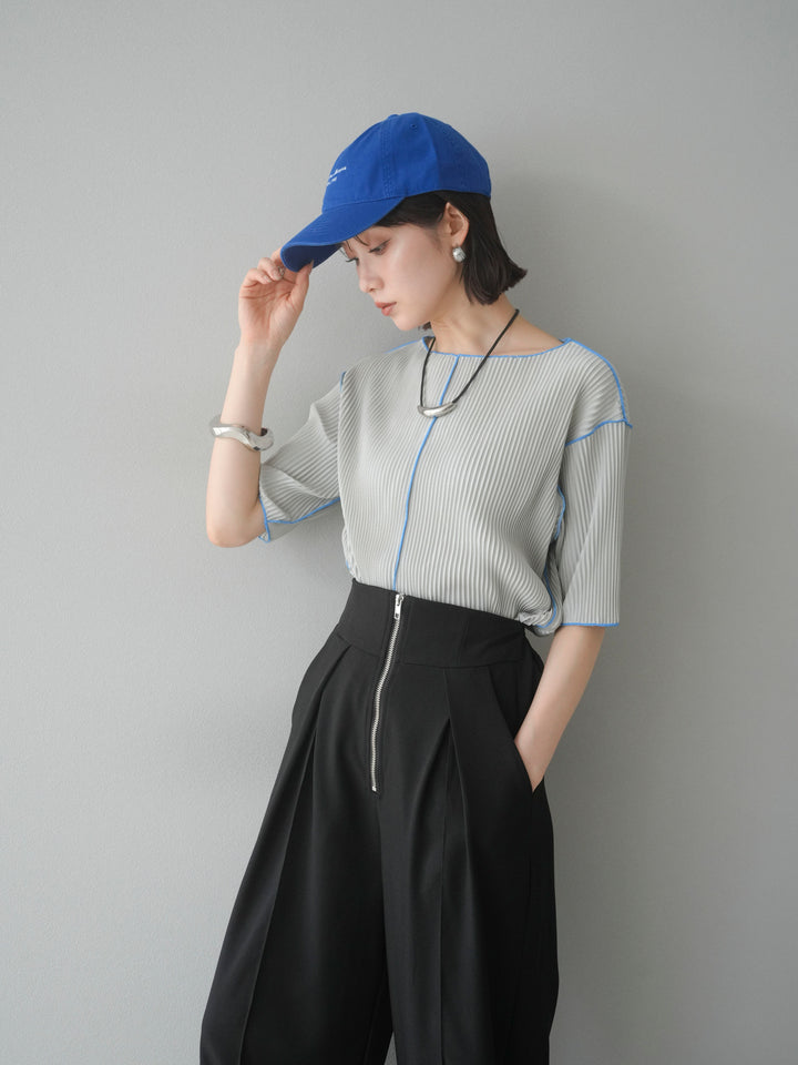 【SET】配色褶皺半袖上衣 + 配色褶皺半袖上衣 (2 件套)