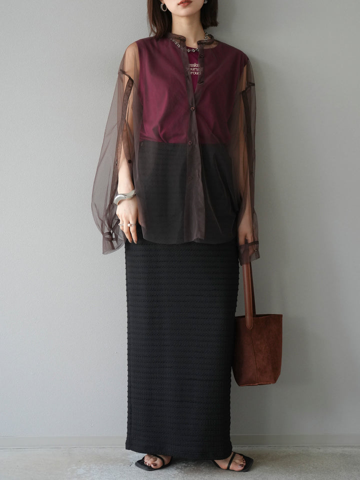 [予約]2WAYスリーブチュールシャツ/ブラウン