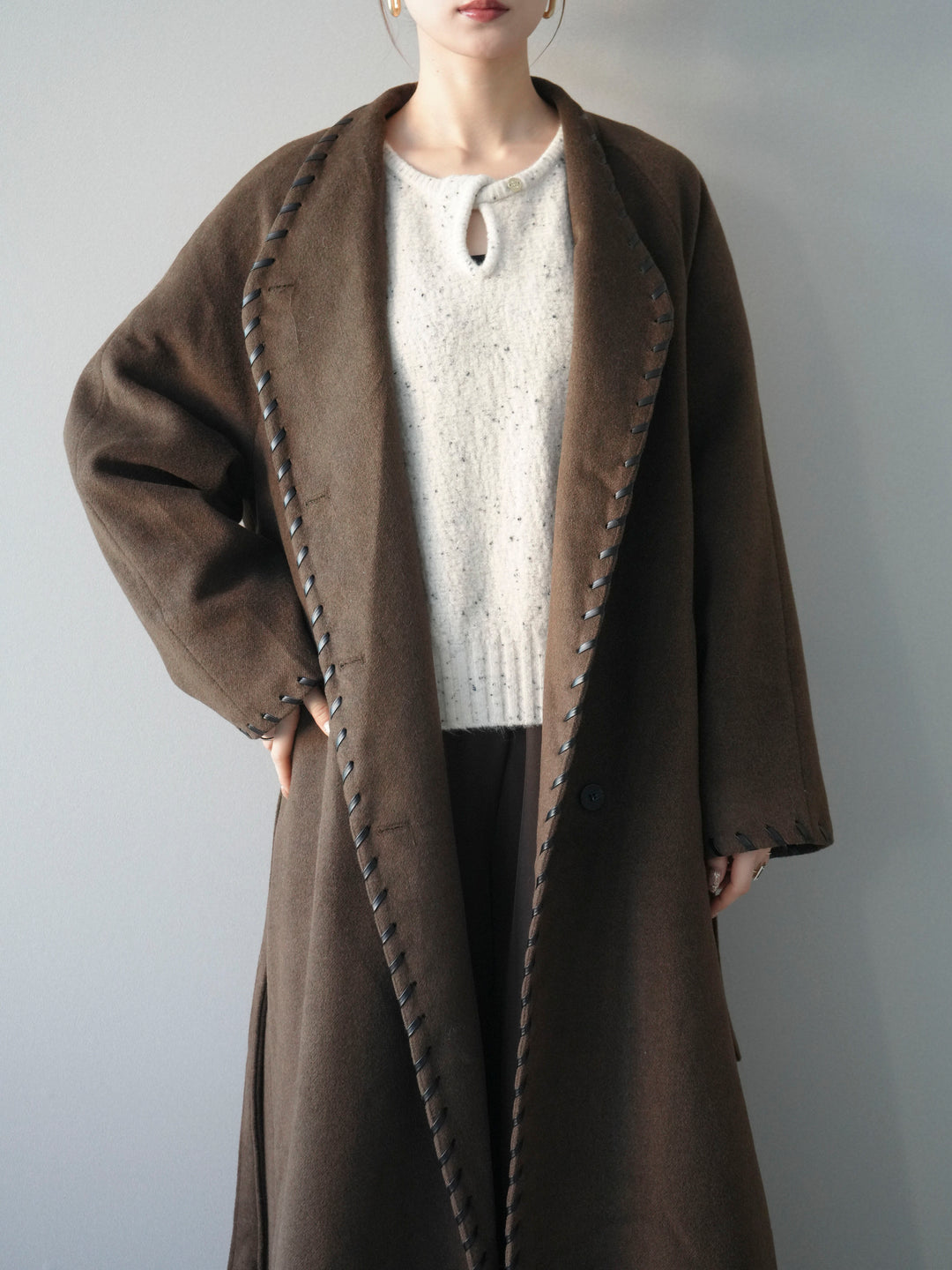 [SET]ハンドステッチ裏中綿ロングコート+選べるアクセセット(2set)