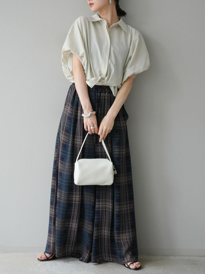 [預購] 透視格紋寬鬆褲/藏青色