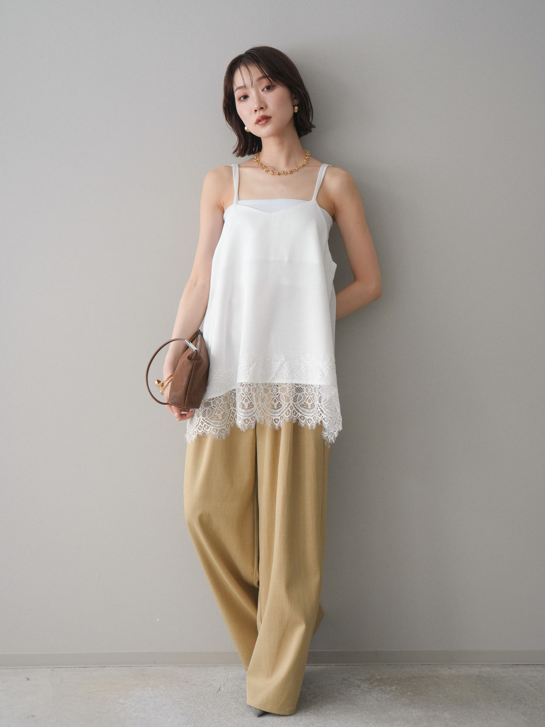 [予約]異素材ドッキングメニータックワイドパンツ/beige