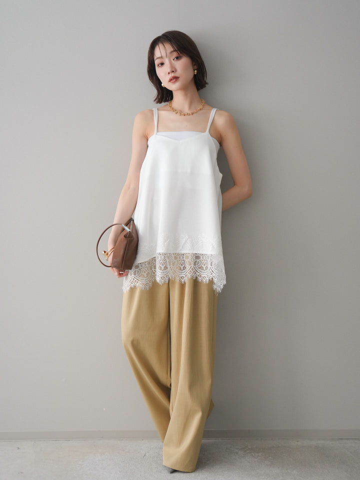 [予約]異素材ドッキングメニータックワイドパンツ/beige