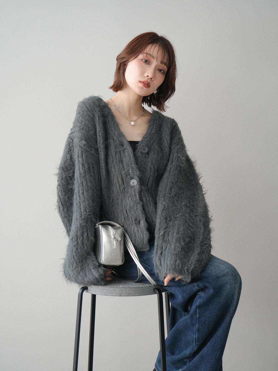 [SET]シャギーオーバーニットカーディガン+選べるアクセセット(2set)