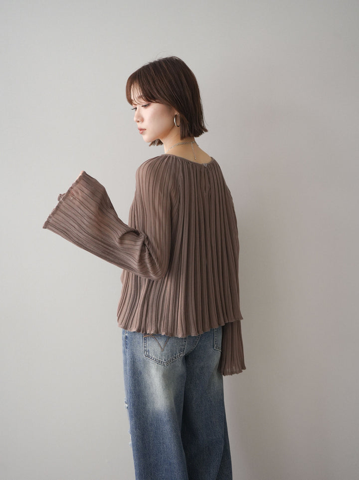 [SET]プリーツシアーフレアスリーブニットトップス+プリーツシアーフレアスリーブニットトップス(2set)