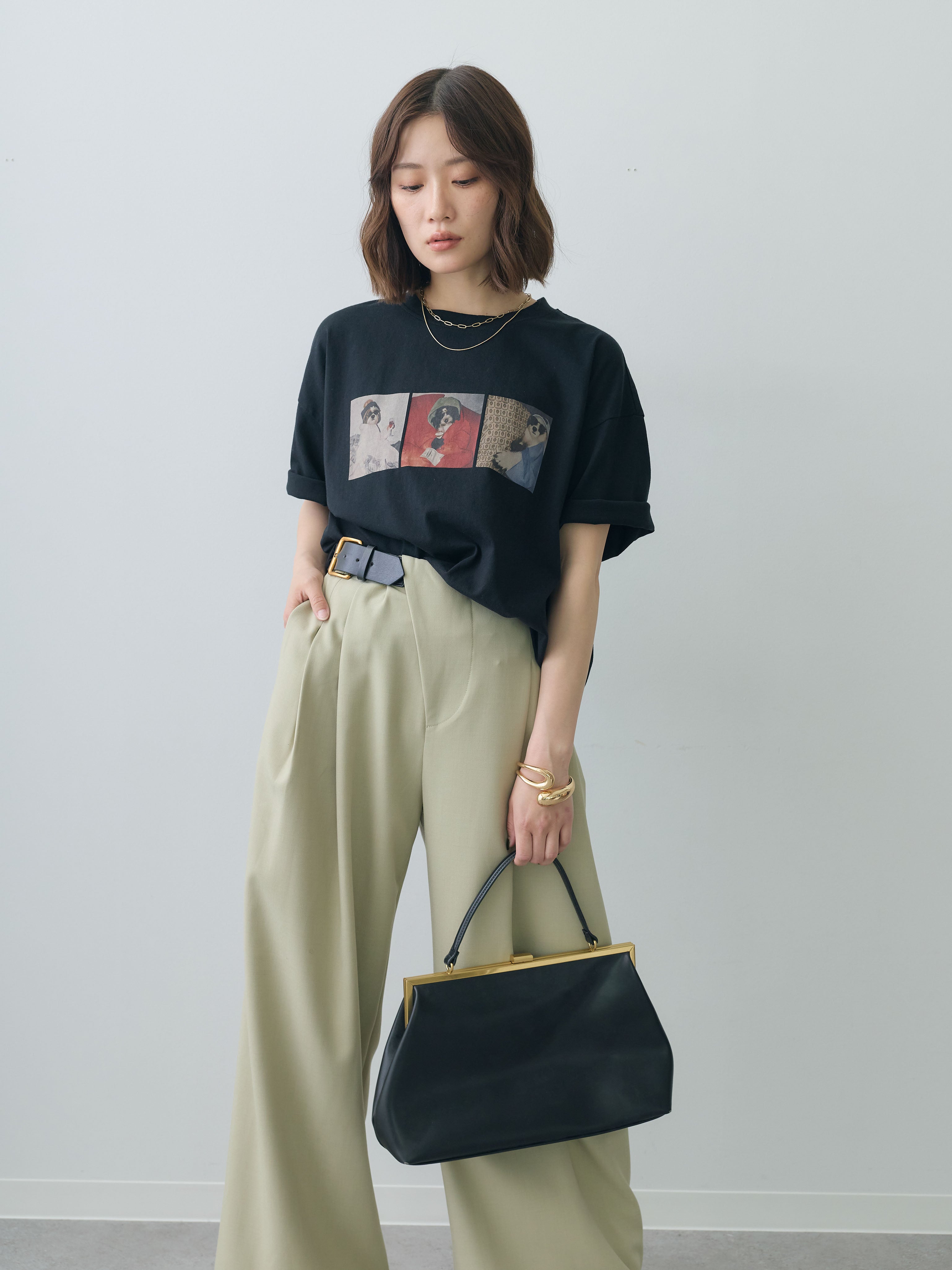 SET]スリードッグフォトボックスTEE+アシンメトリーベルトタックワイド