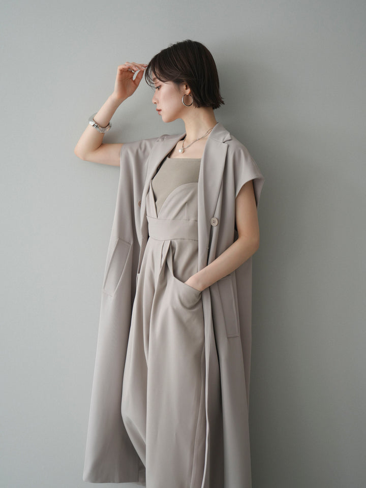 [予約]フレンチスリーブロングジレ/greige