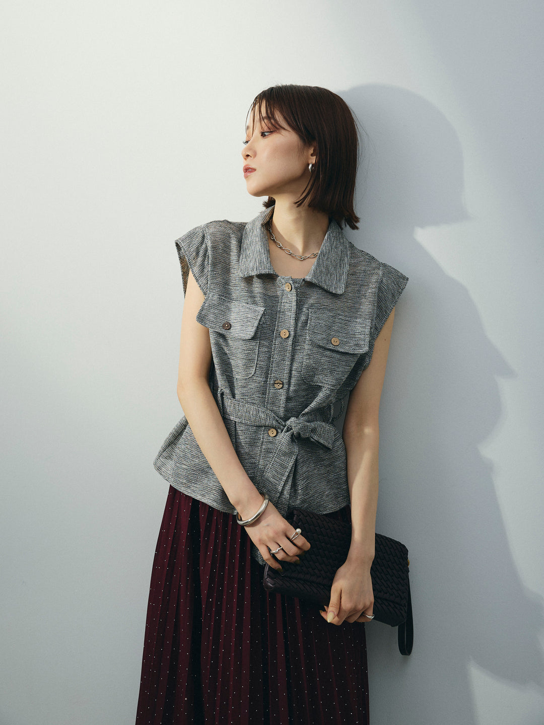 [予約]ミックスヤーンメッシュブラウス/ブラック