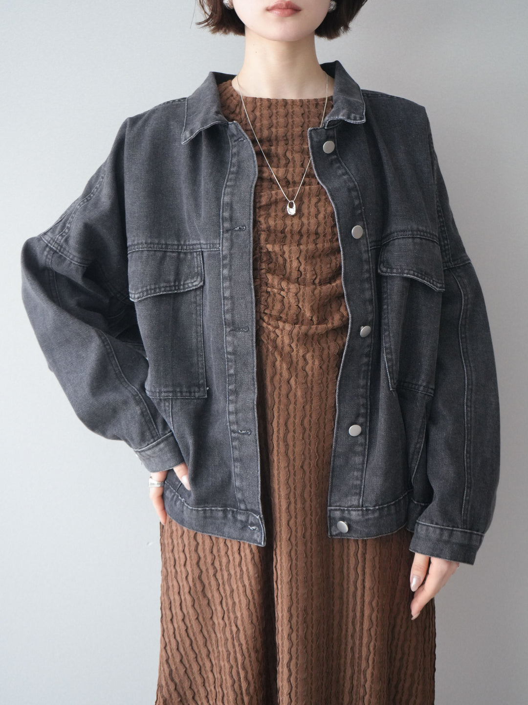 [予約]シャーリングジャガードノースリーブワンピース/brown