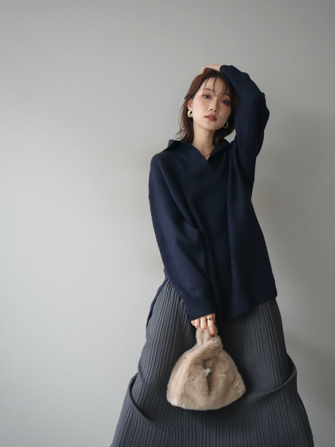 [予約]スキッパーオーバーニットプルオーバー/navy