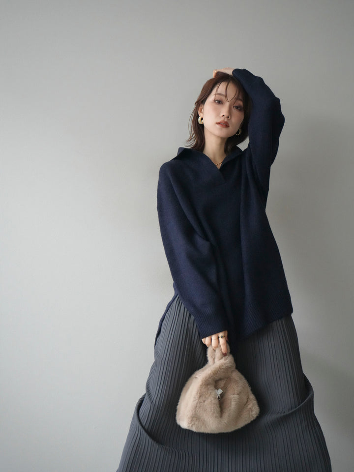 [予約]スキッパーオーバーニットプルオーバー/navy