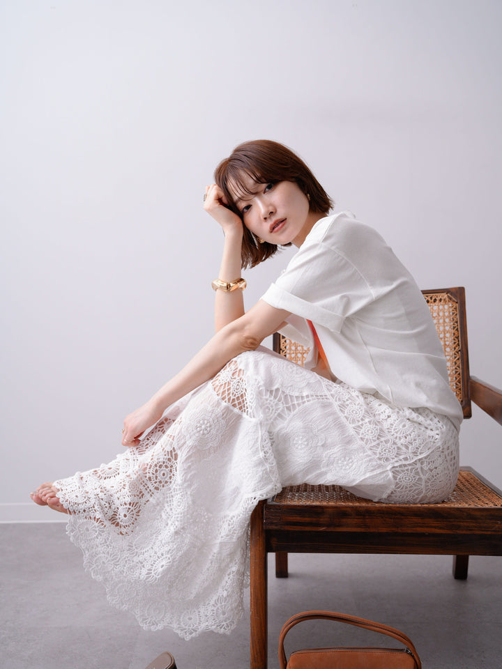 [SET]ニュアンスフローラルフォトTEE+クロシェマキシスカート(2set)