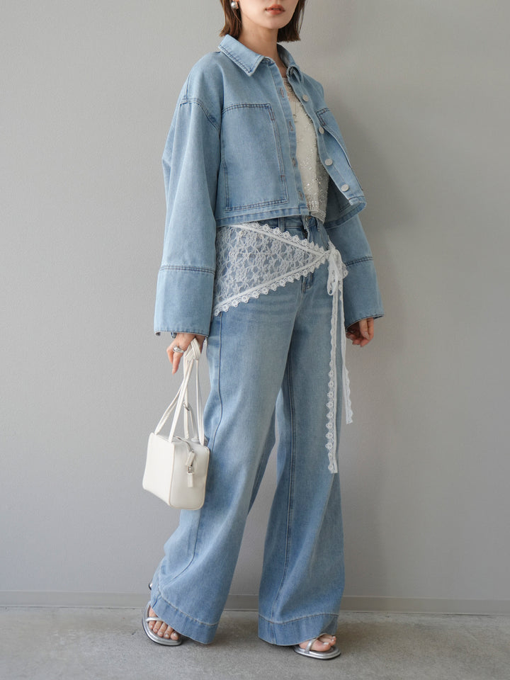 [予約]BIGカフスデニムショートシャツ/ブリーチ　