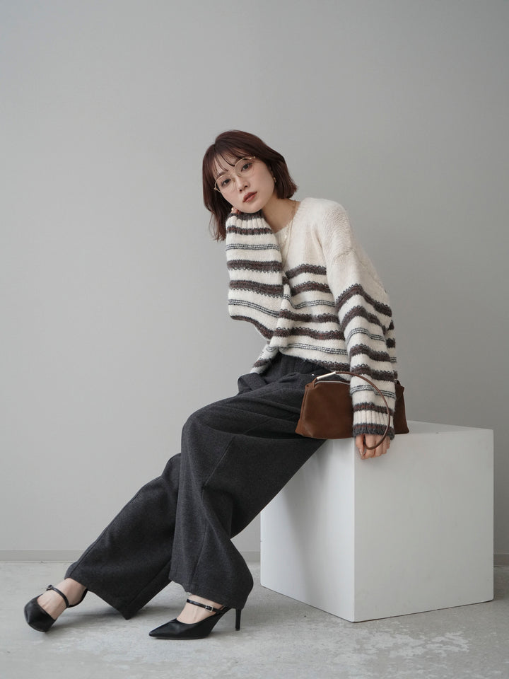 [予約]ステッチボーダーニットプルオーバー/white