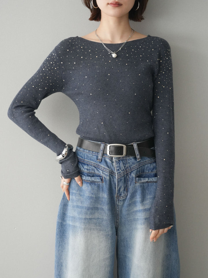 [SET]スパンコールシアーニットトップス+スパンコールシアーニットトップス(2set)