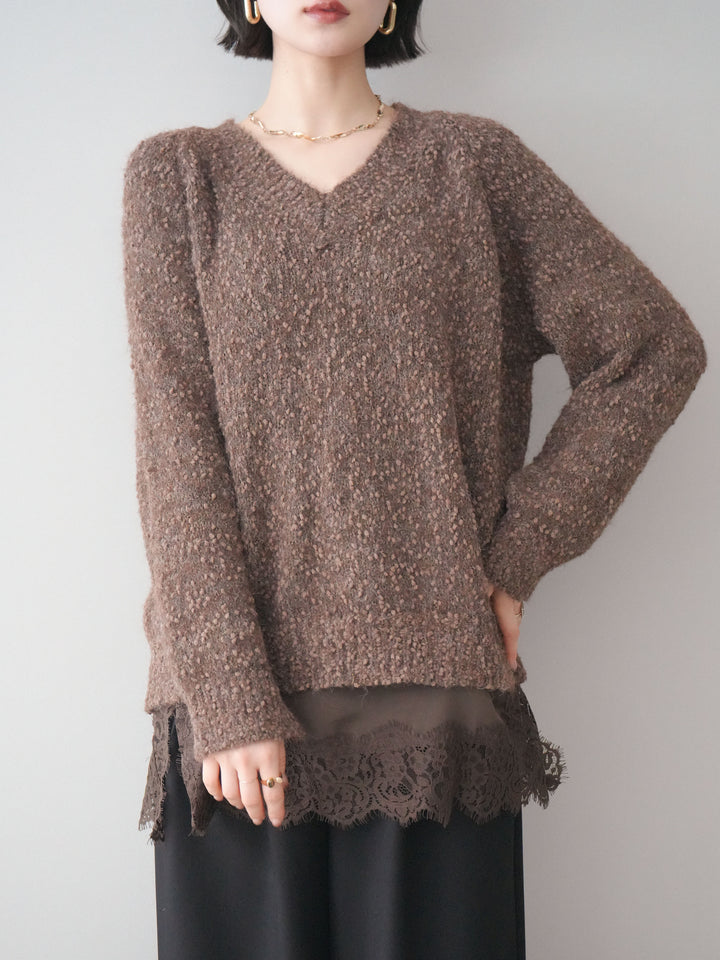 [SET]Vネックスラブニットプルオーバー+選べるアクセセット(2set)