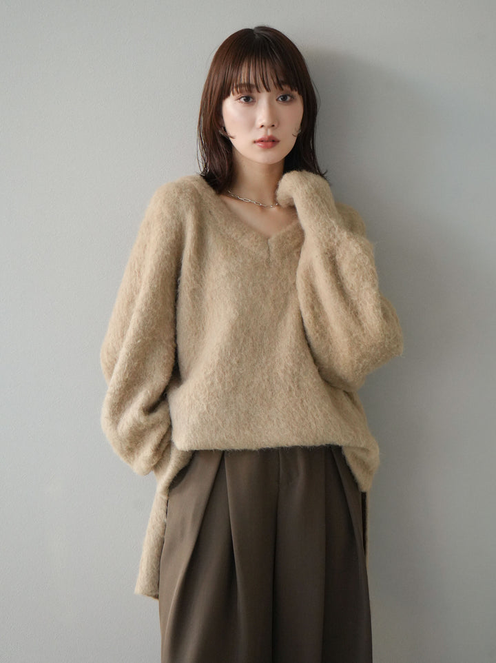 [予約]Vネックオーバーモヘアニットプルオーバー/ベージュ