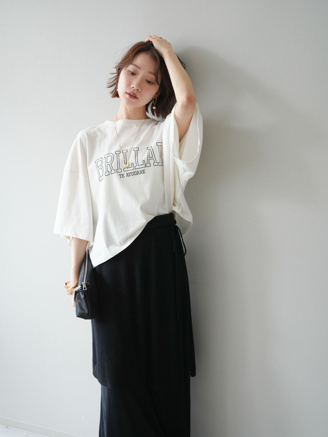 [SET]ボックスシルエットロゴTEE+レイヤードラップニットスカート(2set)