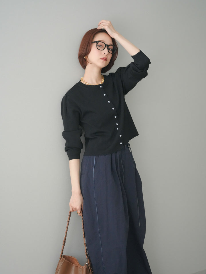 [SET]クリアボタンタックニットカーディガン+ドロストサイドラインナイロンパンツ(2set)