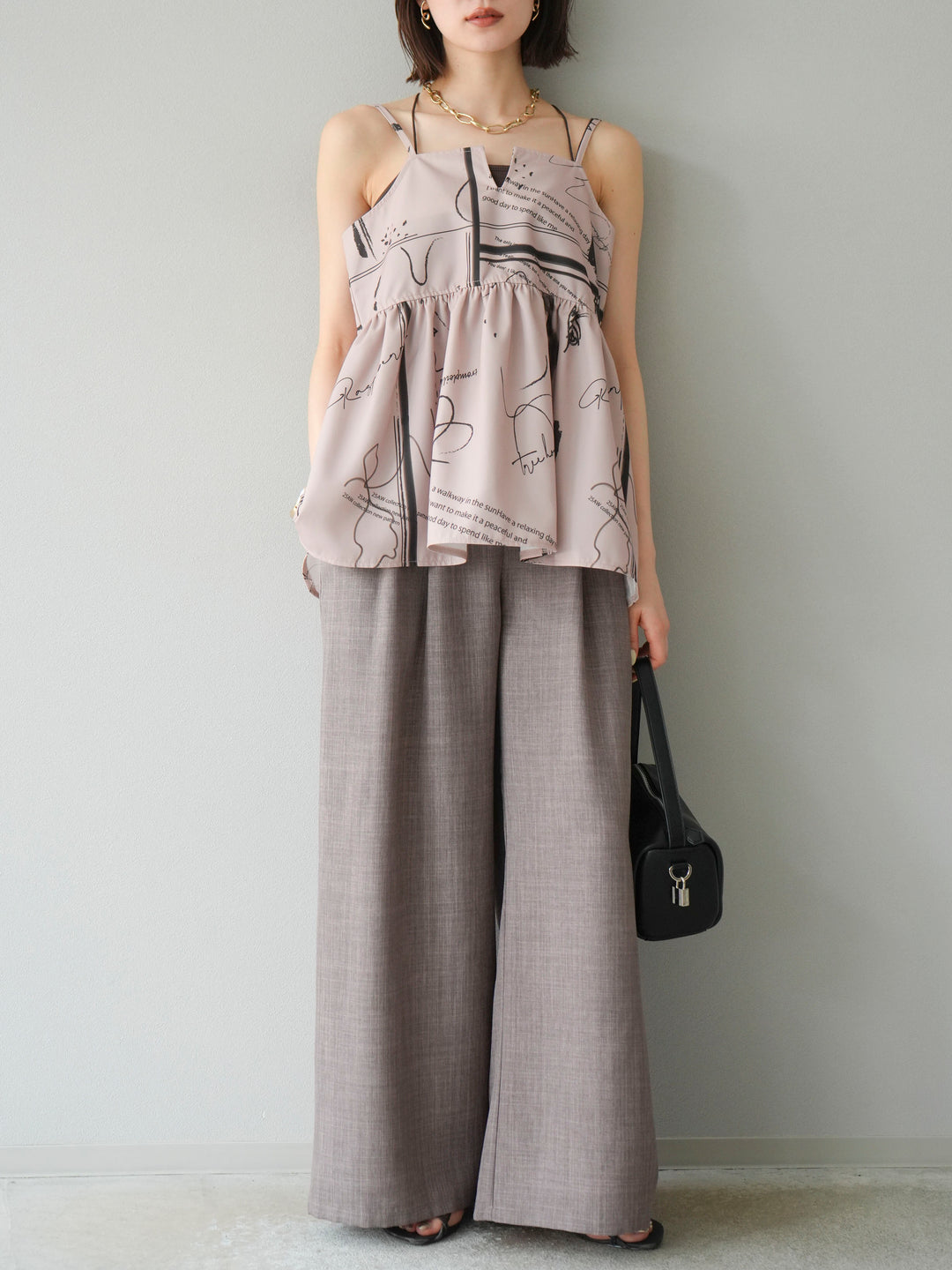 [予約]ペイント柄キャミソール/ベージュ