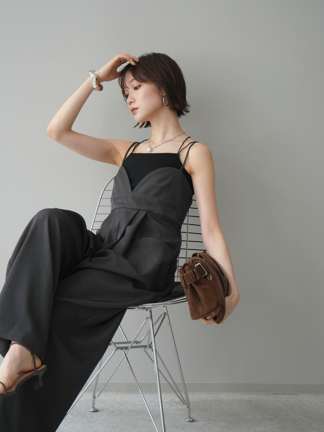 [予約]バックデザインサロペット/charcoal