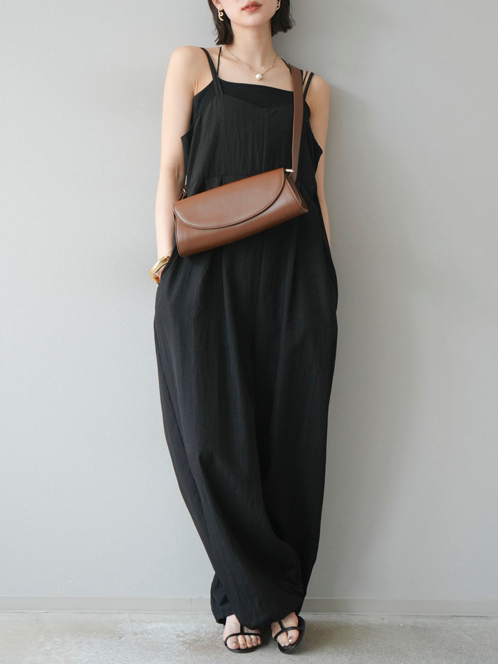 [SET]リネンライクビスチェデザインサロペット+ダブルストラップカットリブブラキャミソール(2set)