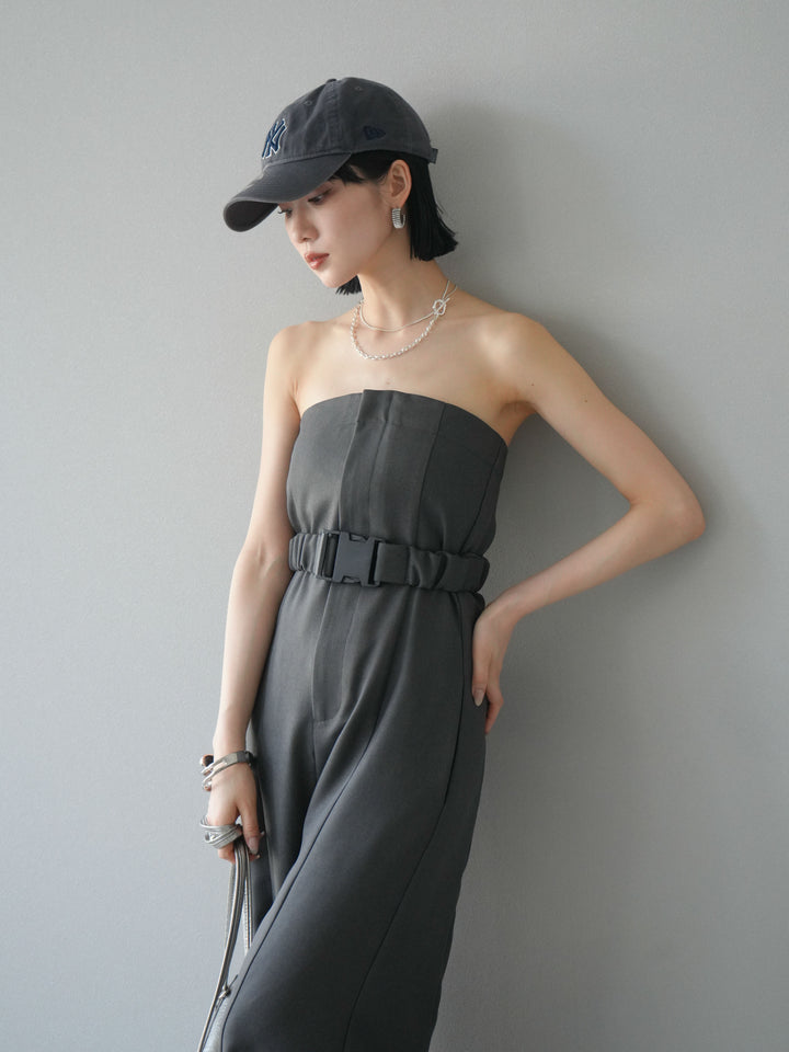 【預購】混色斜紋腰帶熊圖案工裝褲/炭灰色