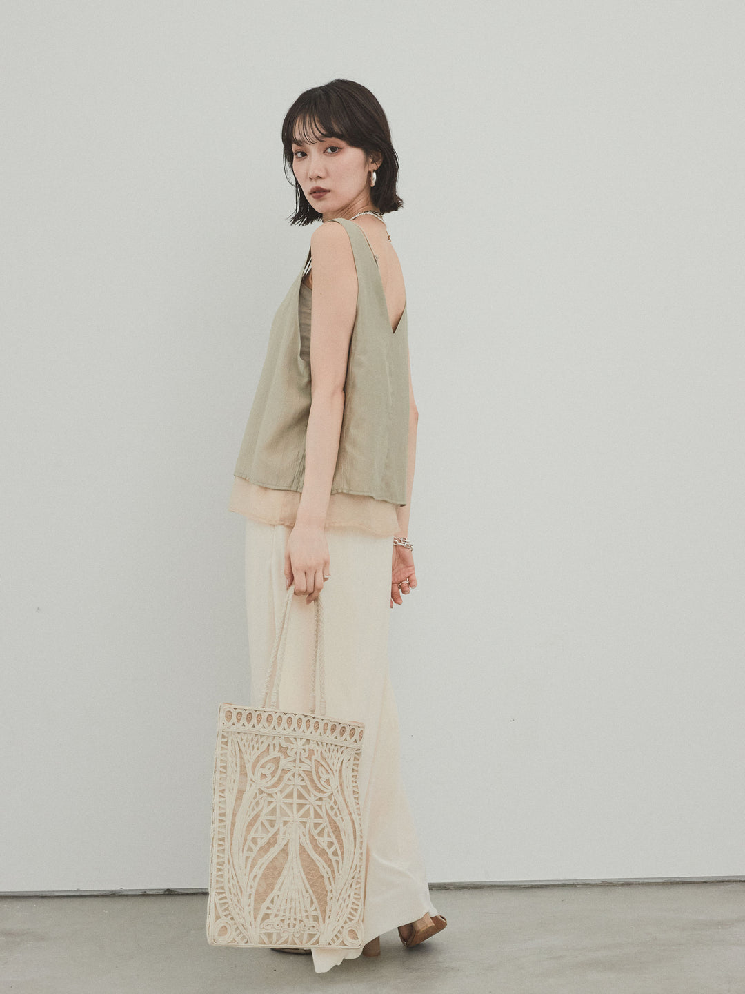 [SET]ワッシャーサテンシアーレイヤードタンクトップ+ベロアナロースカート(2set)