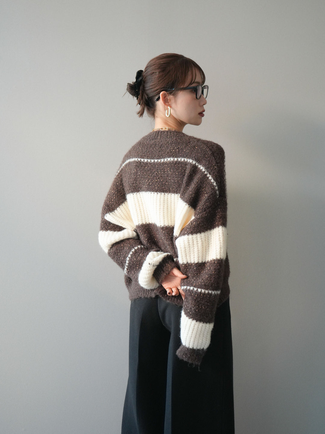 [予約]ネップヤーンボーダーニットプルオーバー/brown