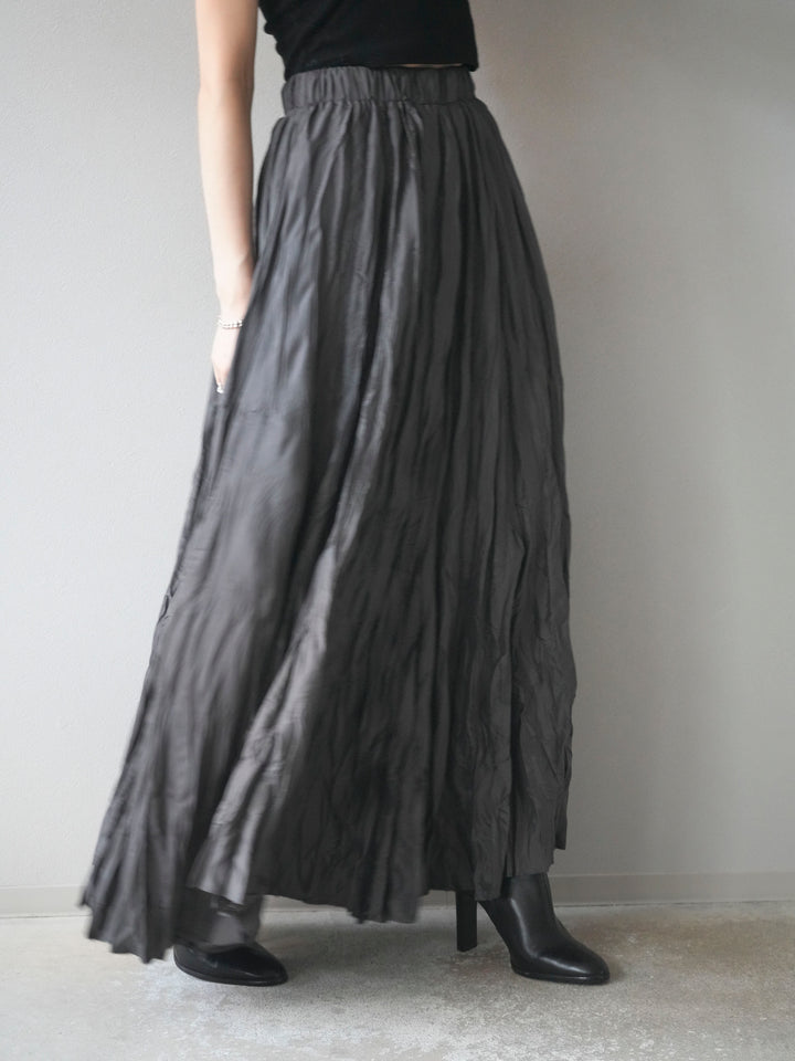 [予約]ワッシャープリーツロングスカート/charcoal