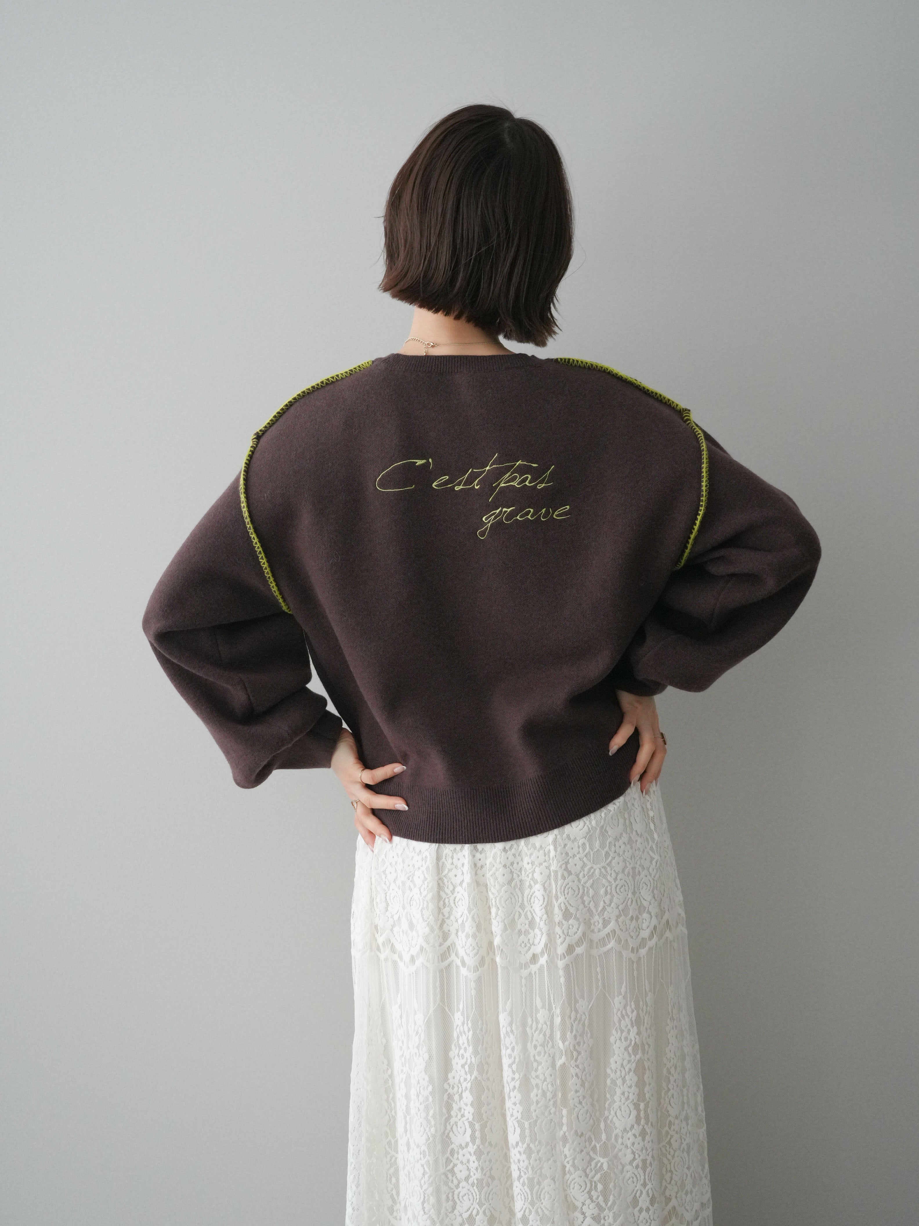 予約]バックロゴ刺繍配色ステッチニットプルオーバー/brown – Lumier