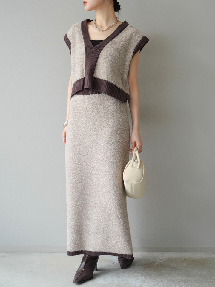 [予約]ブークレバイカラータイトニットスカート/ベージュ