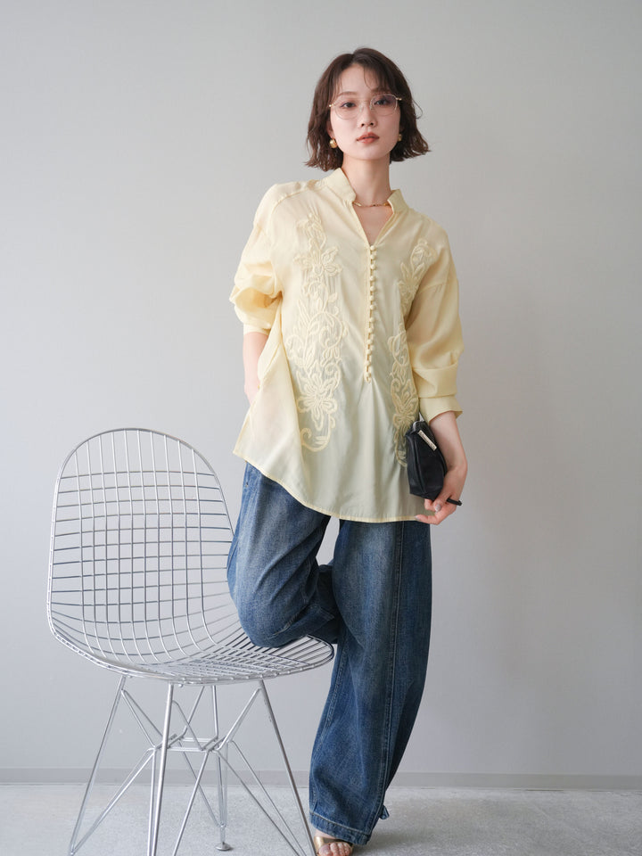 [予約]フロントコードエンブロイダリーブラウス/yellow